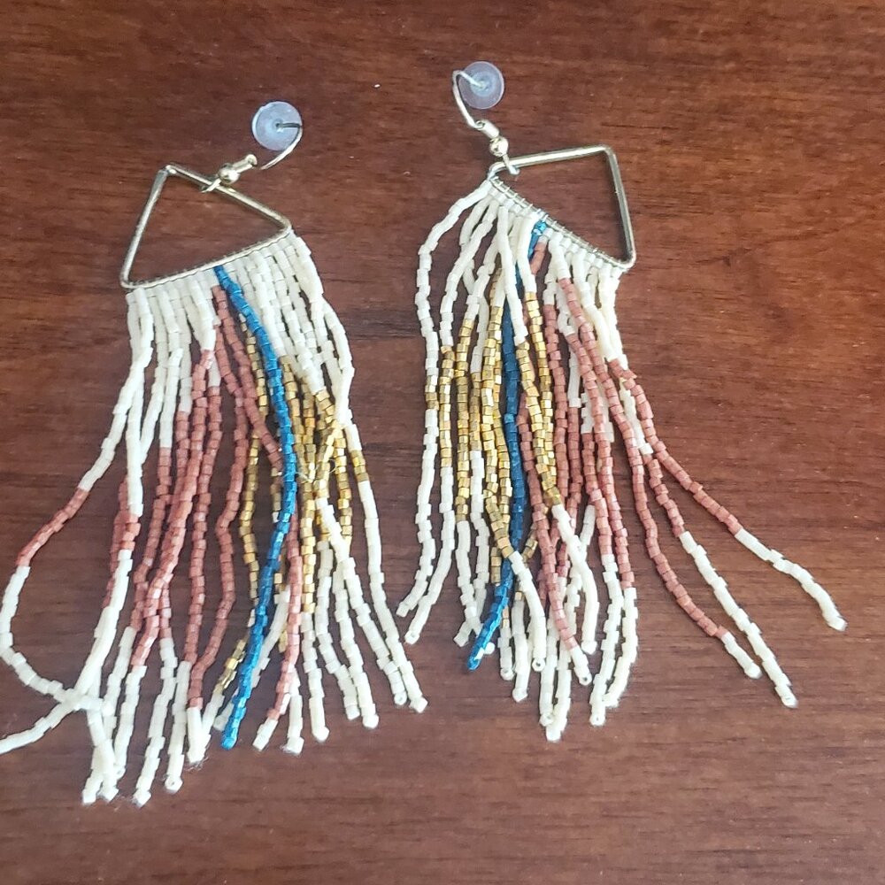 Beautiful Beaded Earrings pink turqoise cream gold Boutique